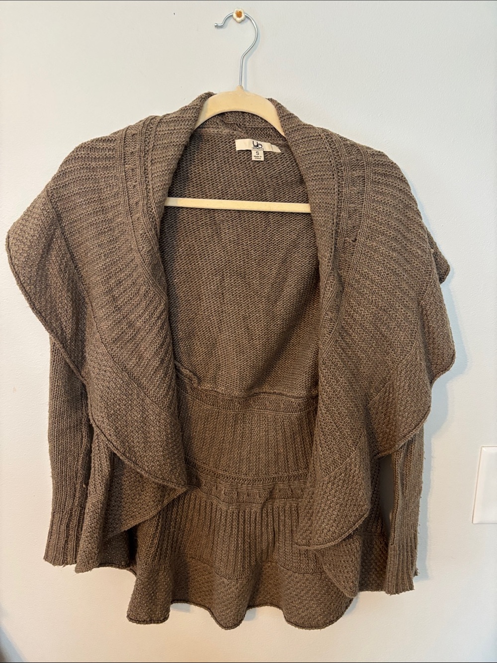 Ya Los Angeles Brown Draped Open-Front Knit Cardigan